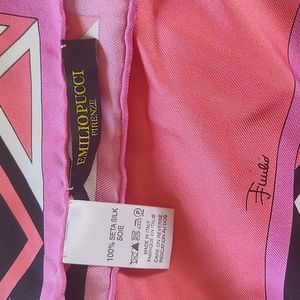 EMILIO PUCCI 100% silk scarf  black, pink, coral, cream, and white